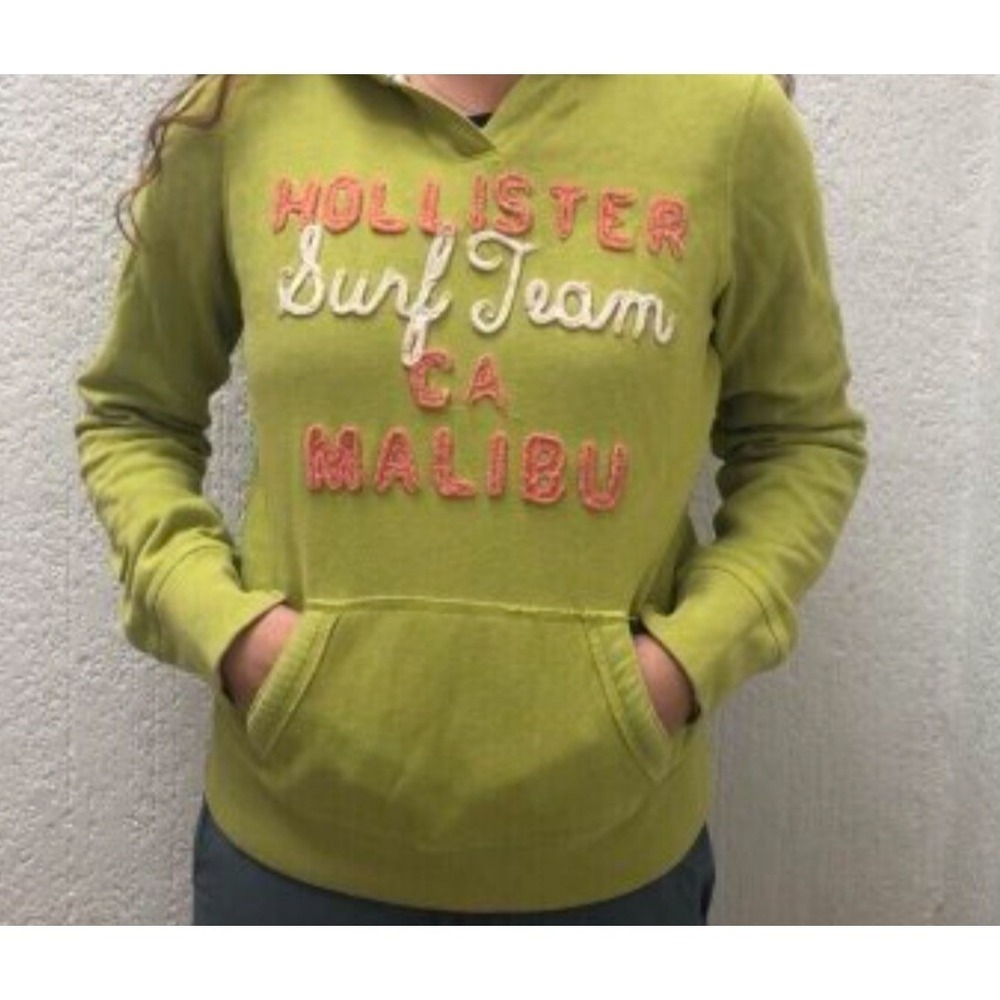 Hollister Vintage Y2K Coconut Girl Hoodie Lime Green Pullover Waffle Hood Small